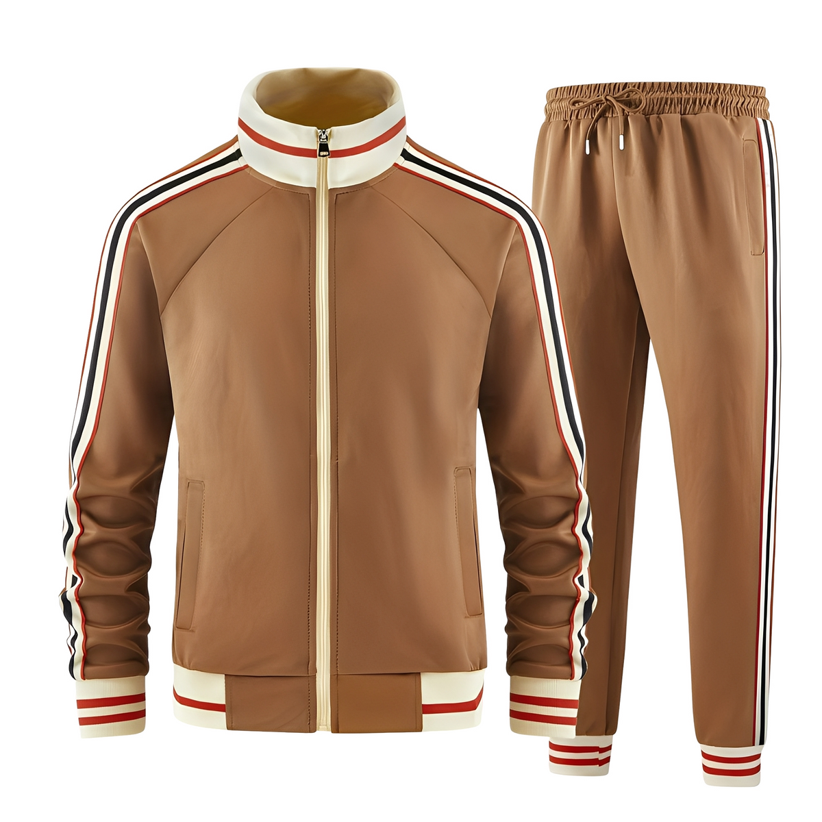Men Striped Athletic Training Suit With Long Sleeve Jacket Pants