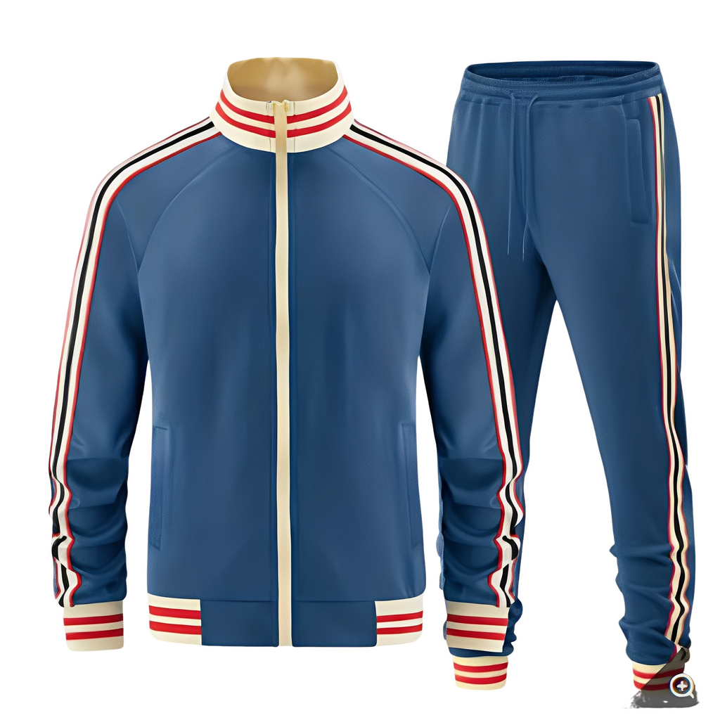 Men Striped Athletic Training Suit With Long Sleeve Jacket Pants
