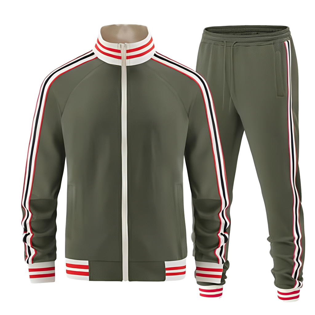 Men Striped Athletic Training Suit With Long Sleeve Jacket Pants