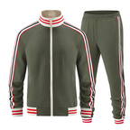 Men Striped Athletic Training Suit With Long Sleeve Jacket Pants
