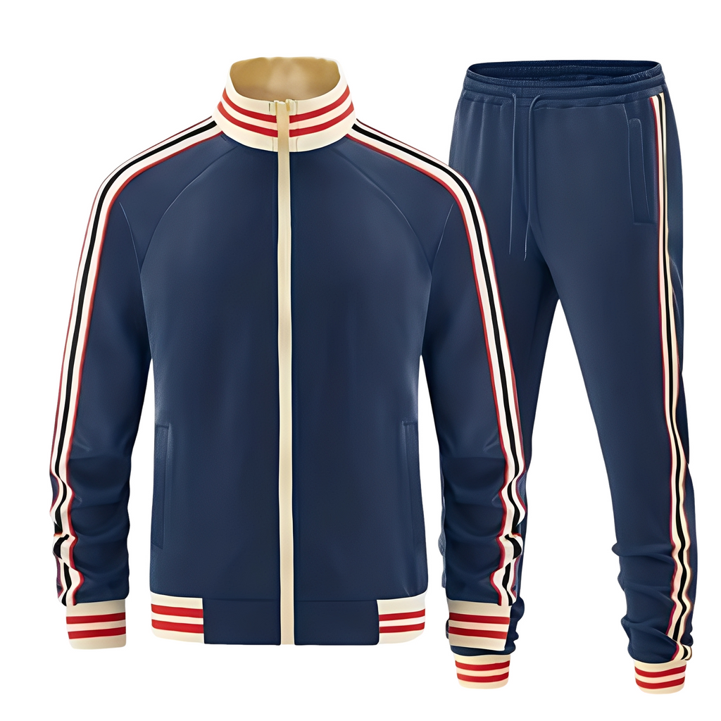 Men Striped Athletic Training Suit With Long Sleeve Jacket Pants