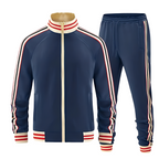 Men Striped Athletic Training Suit With Long Sleeve Jacket Pants