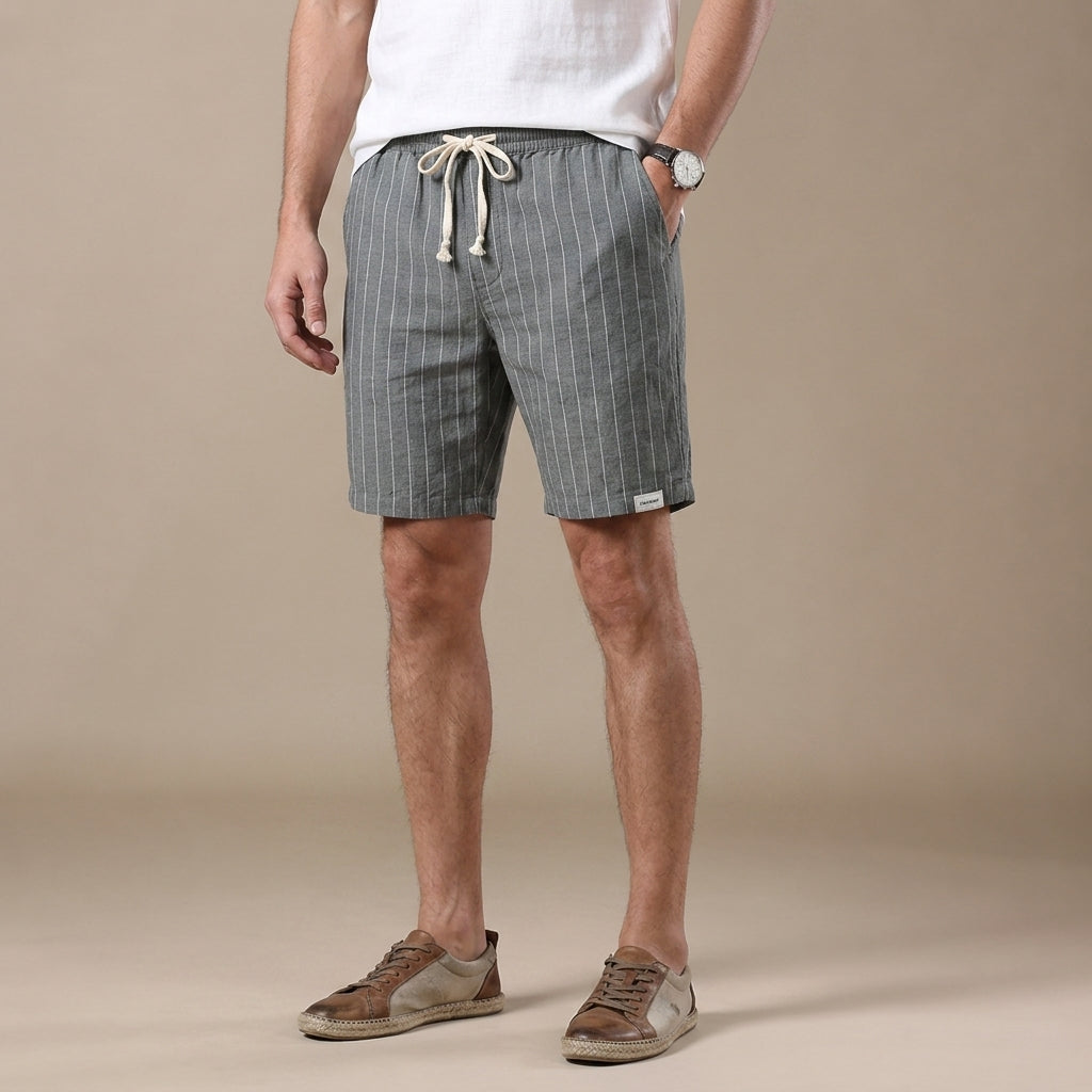 Men's Relaxed Fit Elasticated Waist Pinstripe Drawstring Shorts