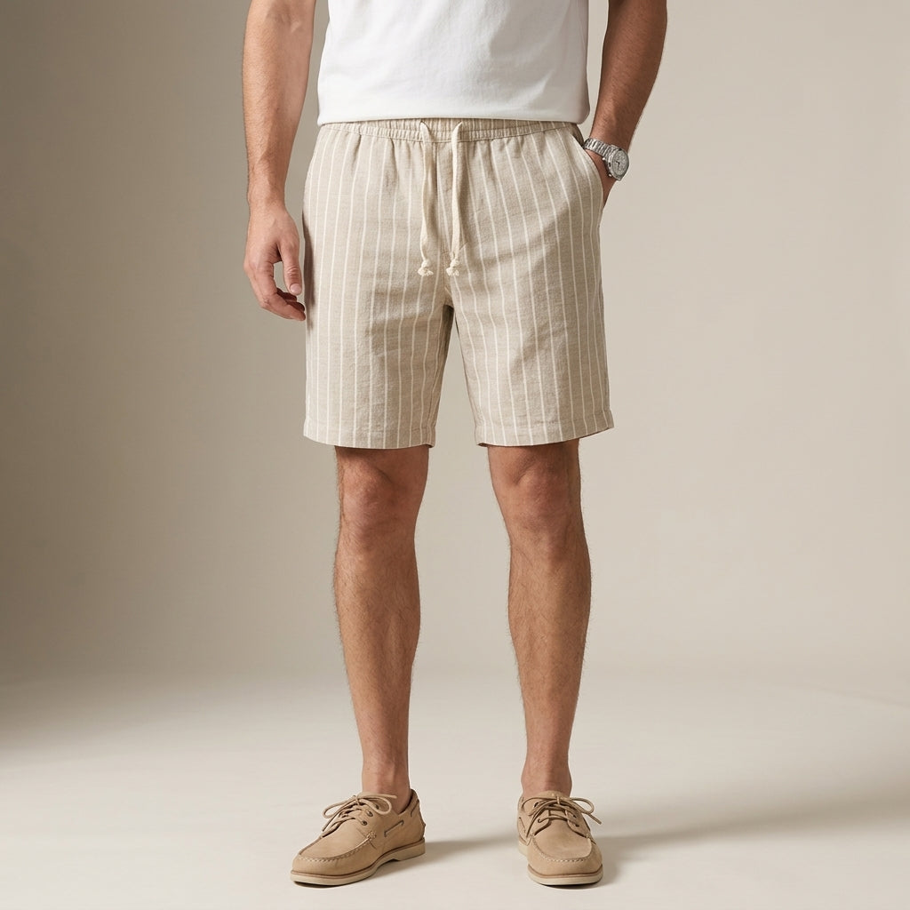 Men's Relaxed Fit Elasticated Waist Pinstripe Drawstring Shorts