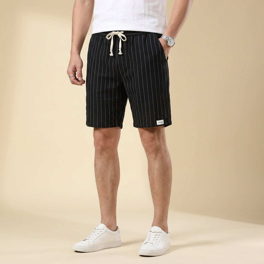 Men's Relaxed Fit Elasticated Waist Pinstripe Drawstring Shorts