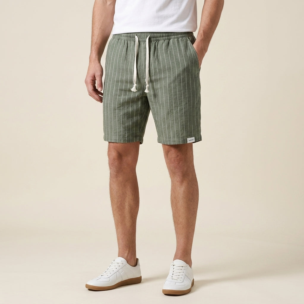 Men's Relaxed Fit Elasticated Waist Pinstripe Drawstring Shorts
