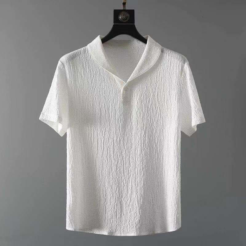 Men's Textured Crinkle Short Sleeve Shirt With Drawstring Trousers