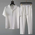 Men's Textured Crinkle Short Sleeve Shirt With Drawstring Trousers