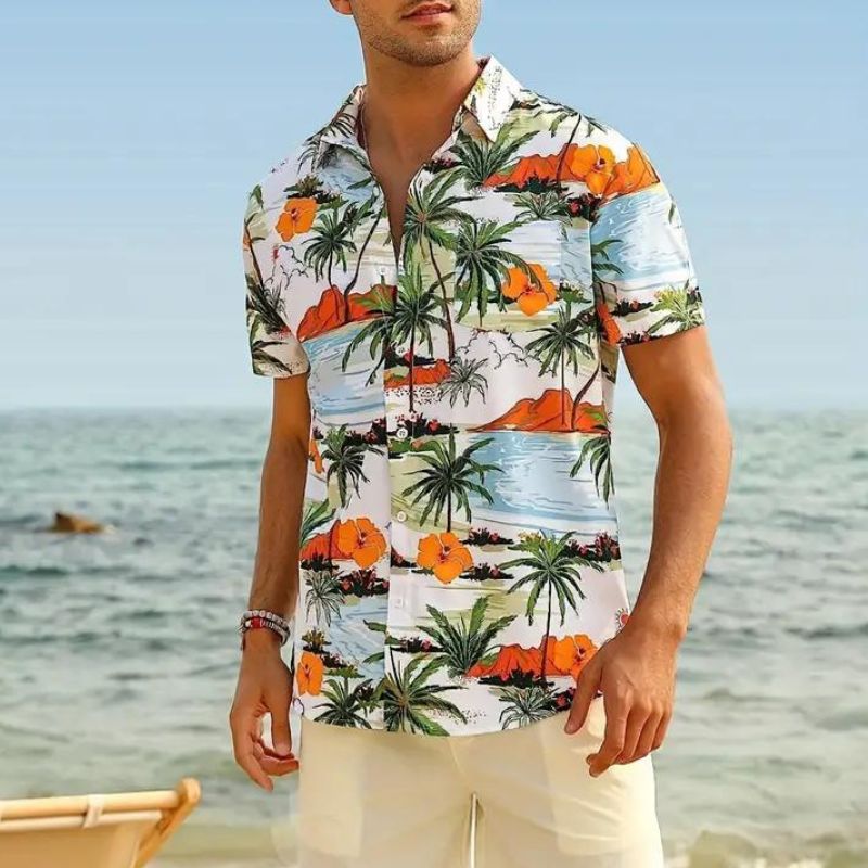 Sammy Jackson Corbyn Men Short Sleeve Hawaiian Print Casual Shirt