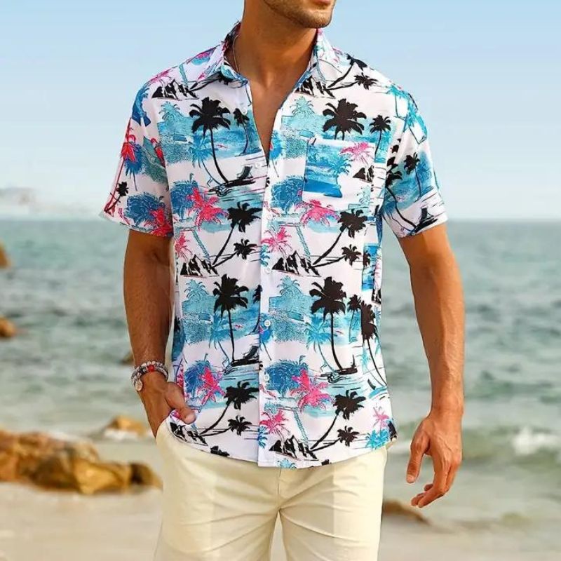 Sammy Jackson Corbyn Men Short Sleeve Hawaiian Print Casual Shirt