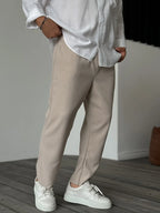 Urban Mens Ribbed Straight Leg Trousers With Elasticated Waist