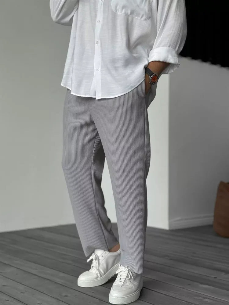 Urban Mens Ribbed Straight Leg Trousers With Elasticated Waist