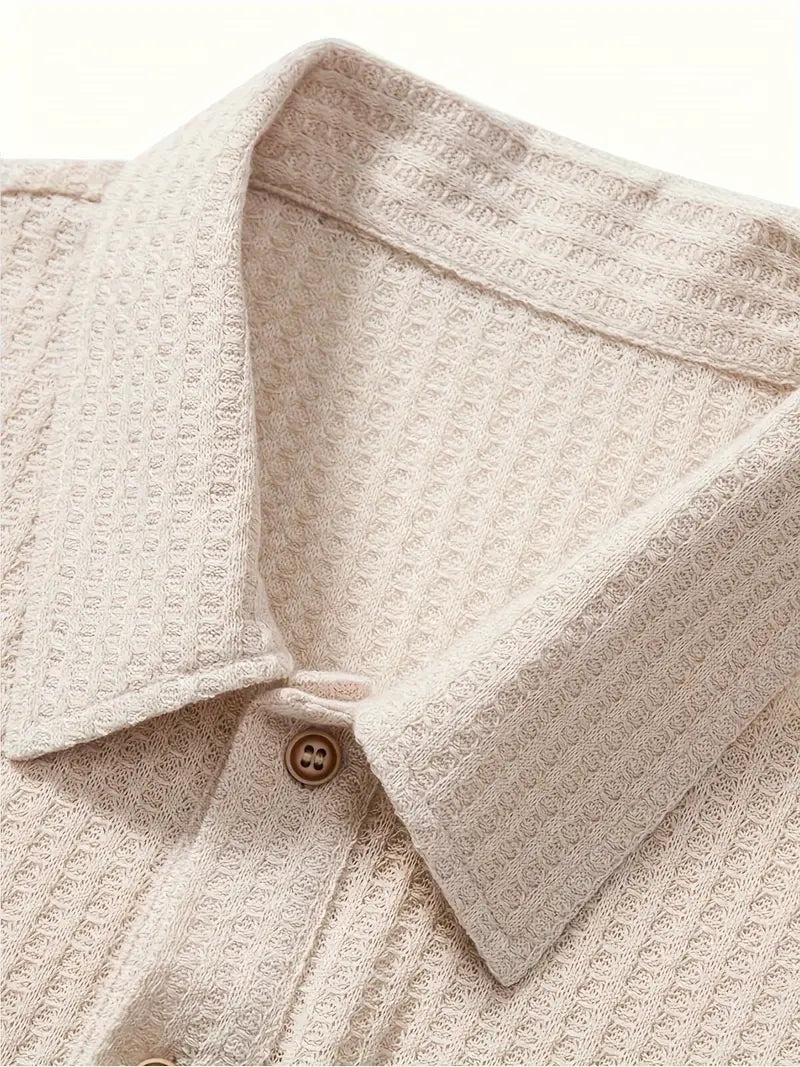 Men's Relaxed Fit Waffle Knit Polo Short Sleeve Casual Top For Warm Weather