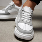 Men Minimalist Lace Up Platform Sneakers With Chunky Contrast Sole And Padded Collar