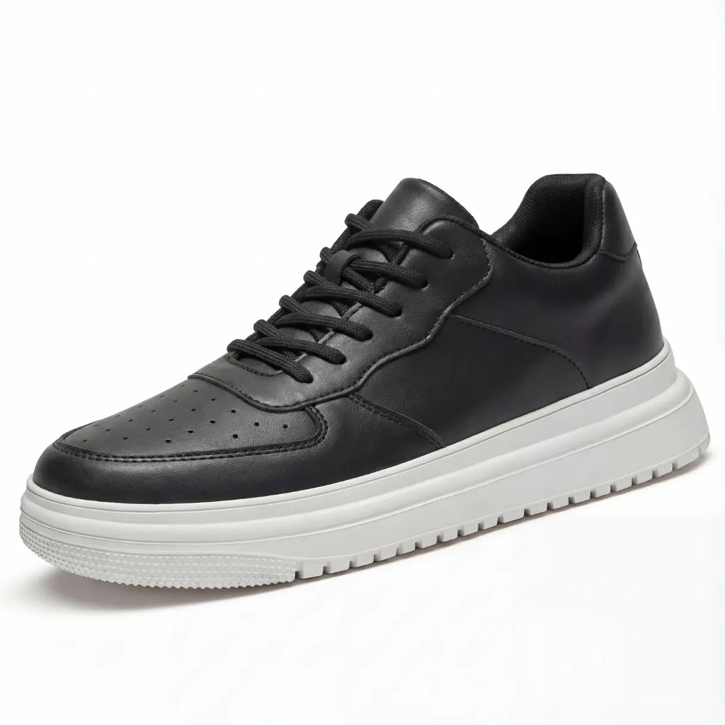 Men Minimalist Lace Up Platform Sneakers With Chunky Contrast Sole And Padded Collar