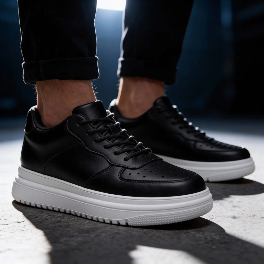 Men Minimalist Lace Up Platform Sneakers With Chunky Contrast Sole And Padded Collar