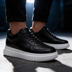 Men Minimalist Lace Up Platform Sneakers With Chunky Contrast Sole And Padded Collar