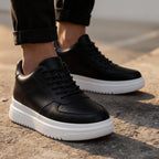 Men Minimalist Lace Up Platform Sneakers With Chunky Contrast Sole And Padded Collar