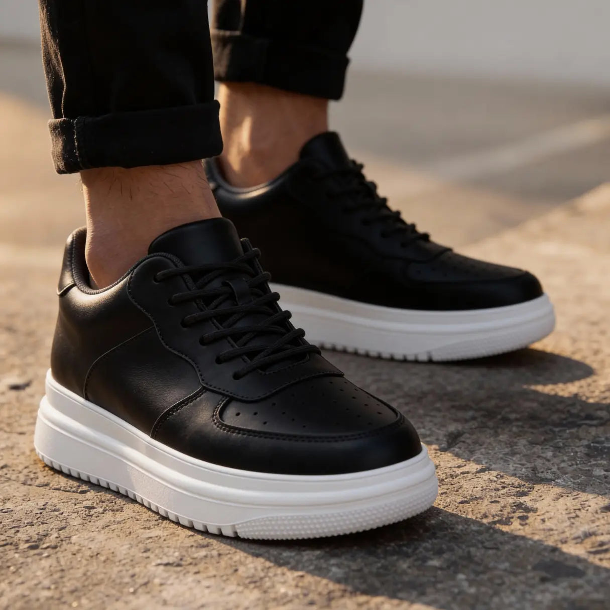 Men Minimalist Lace Up Platform Sneakers With Chunky Contrast Sole And Padded Collar