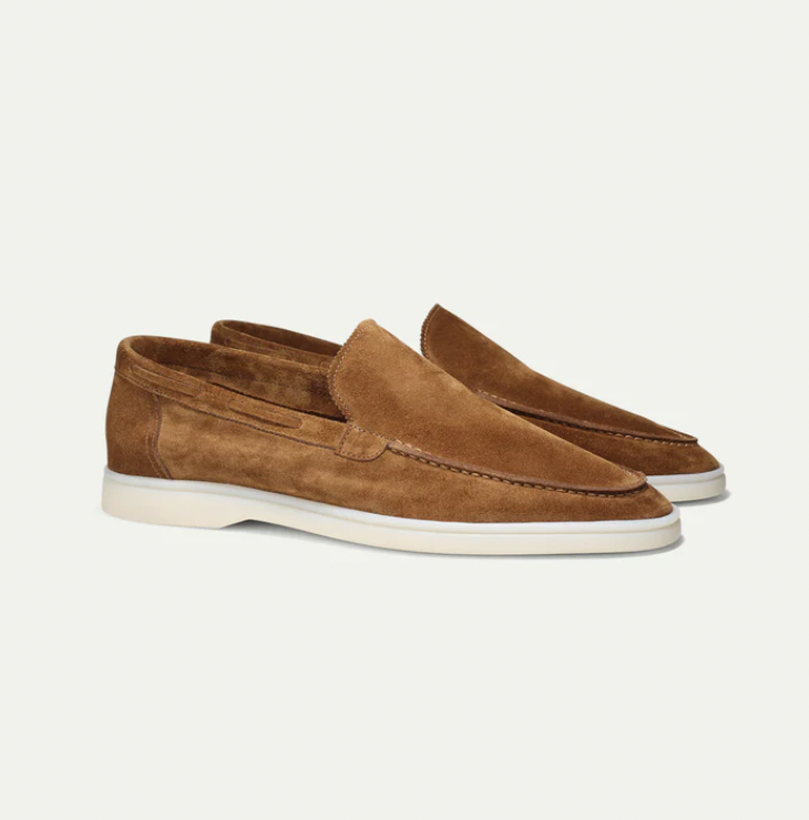 Men's Premium Suede Loafers Featuring Contrast Stitching And White Sole