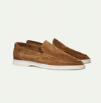 Men's Premium Suede Loafers Featuring Contrast Stitching And White Sole