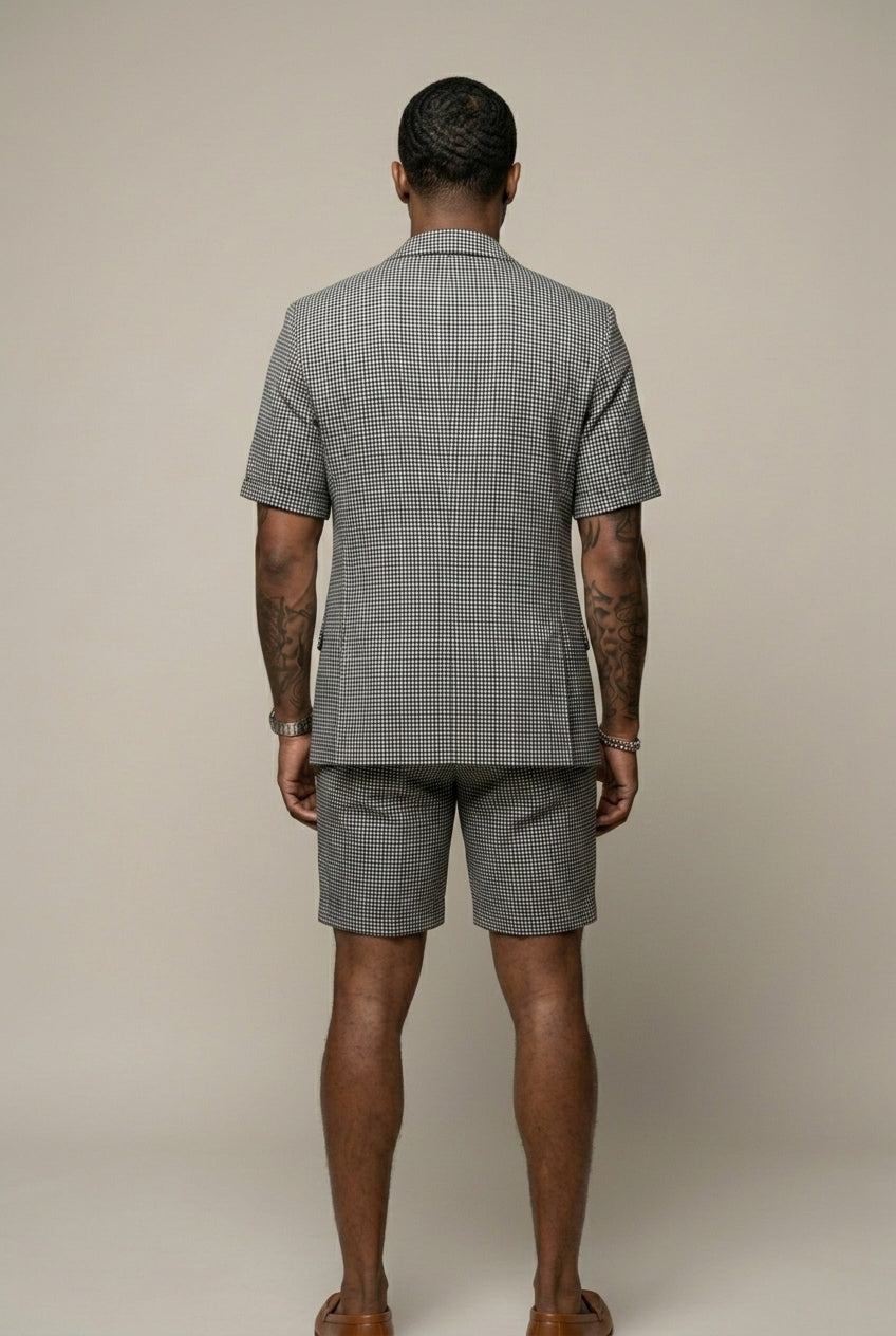 Men's Check Two-Piece Suit Short Sleeve Blazer And Matching Shorts