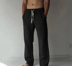 Men's Straight Leg Drawstring Trousers Featuring Elastic Waist And Relaxed Fit