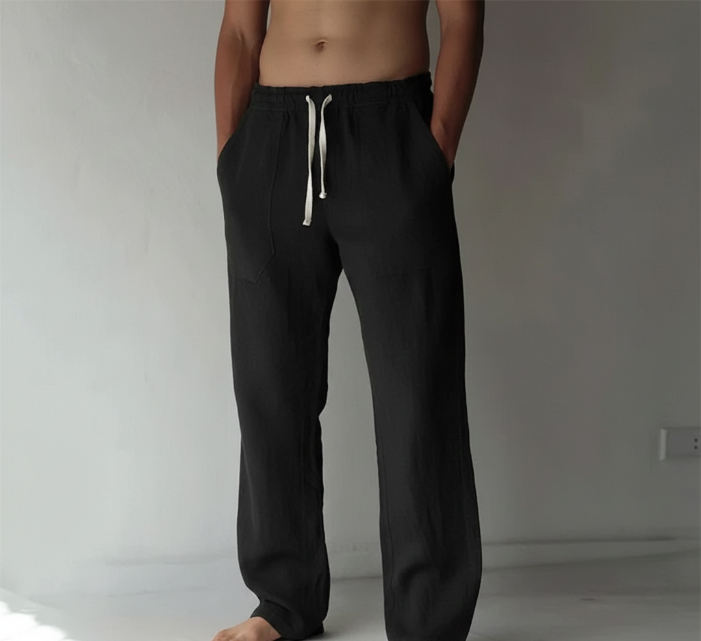 Men's Straight Leg Drawstring Trousers Featuring Elastic Waist And Relaxed Fit