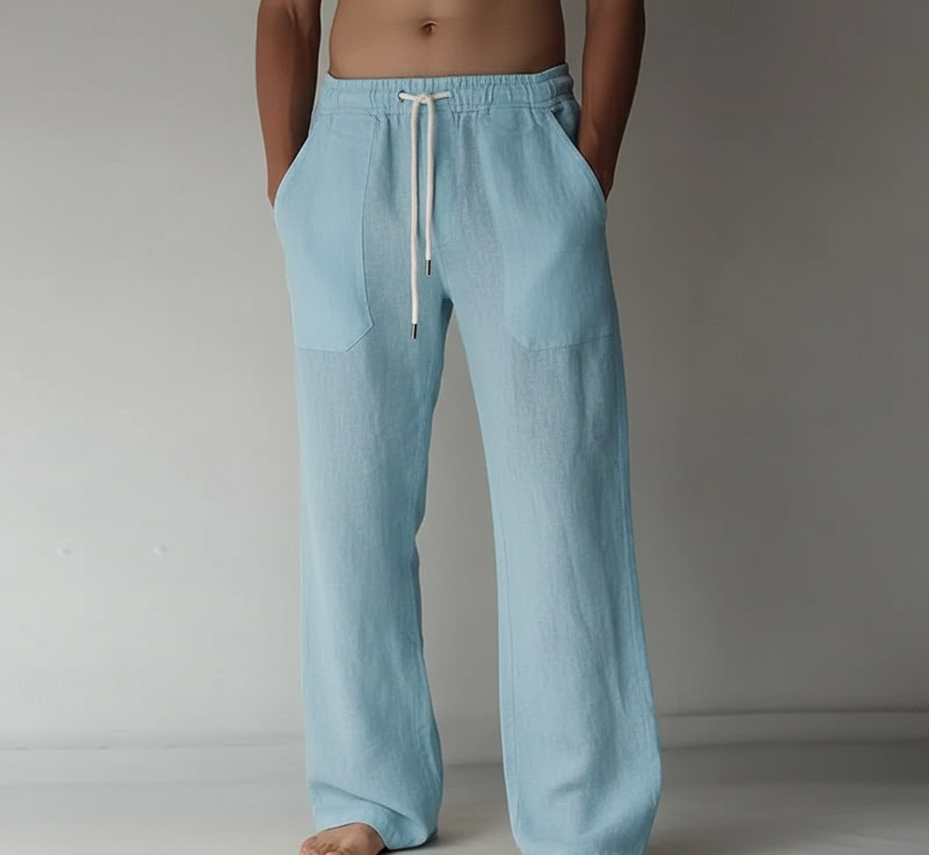 Men's Straight Leg Drawstring Trousers Featuring Elastic Waist And Relaxed Fit