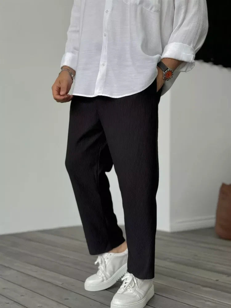 Urban Mens Ribbed Straight Leg Trousers With Elasticated Waist