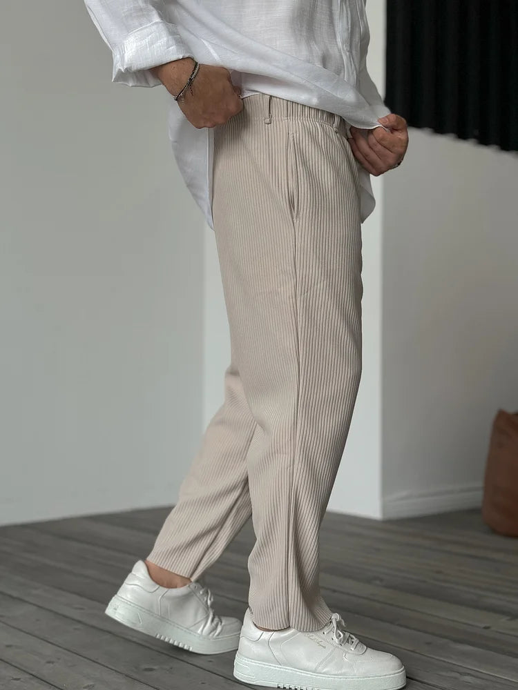 Urban Mens Ribbed Straight Leg Trousers With Elasticated Waist