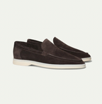 Men's Premium Suede Loafers Featuring Contrast Stitching And White Sole