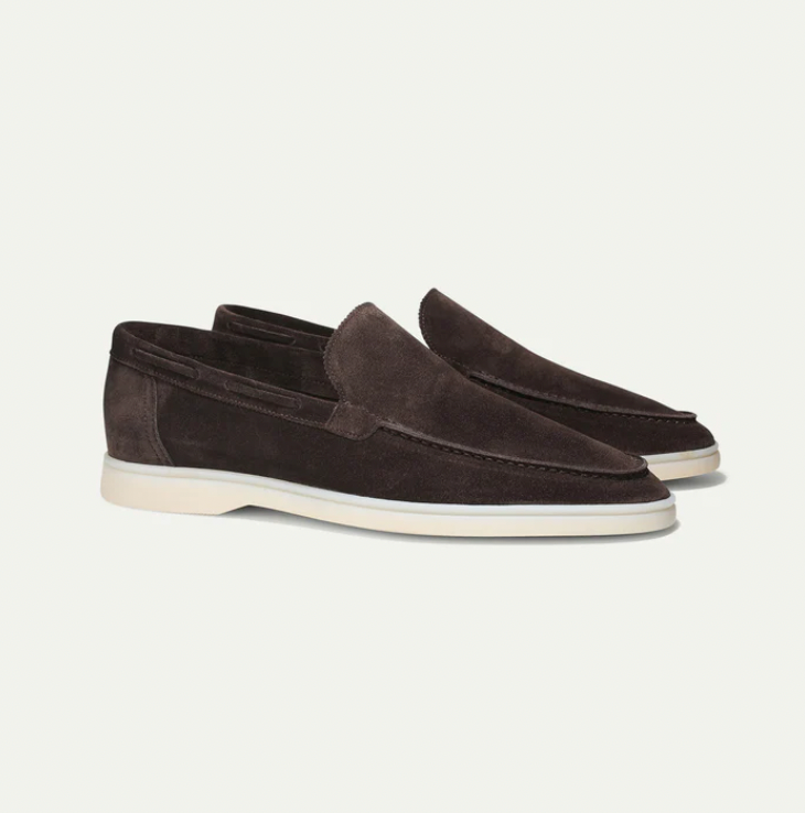 Men's Premium Suede Loafers Featuring Contrast Stitching And White Sole