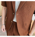 Men's Textured Short Sleeve Single Button Blazer And Shorts Set