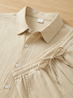 Mens Textured Short Sleeve Shirt With Drawstring Trousers Set