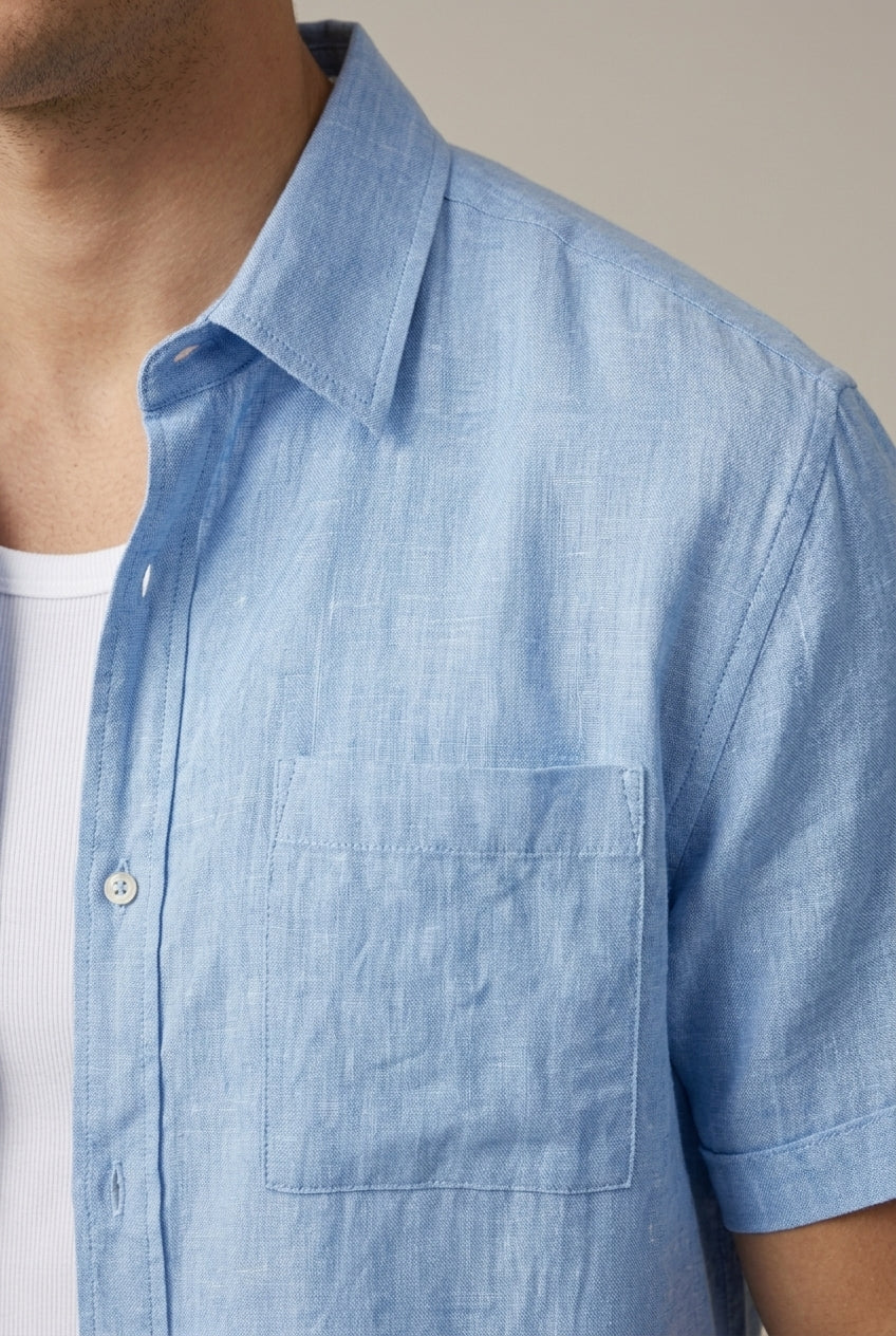 Classic Men's Linen Blend Short Sleeve Shirt With Drawstring Shorts Two Piece Casual Set