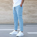 Men Windowpane Check Slim Fit Chino Trousers With Elastic Waist