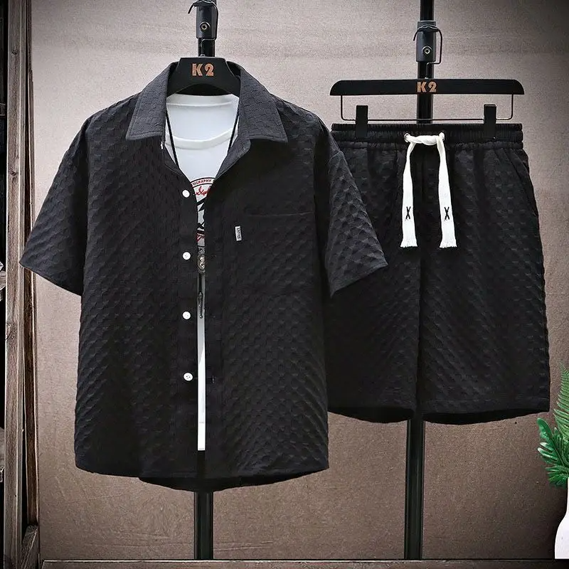 Men's Relaxed Fit Quilted Diamond Textured Matching Two Piece Set