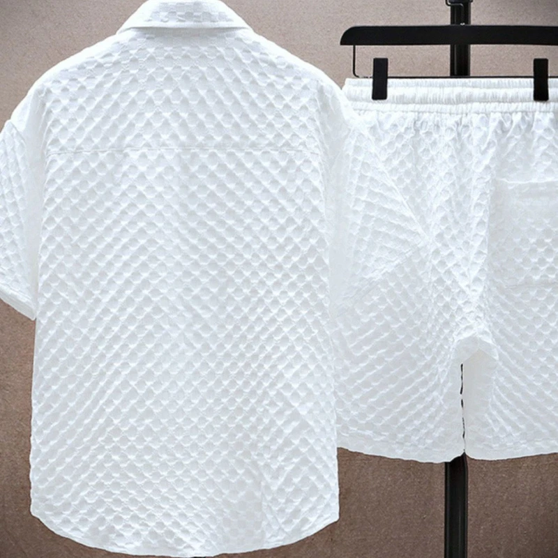 Men's Relaxed Fit Quilted Diamond Textured Matching Two Piece Set