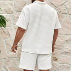Men's Waffle Two Piece Set With Quarter Zip Polo And Elastic Shorts