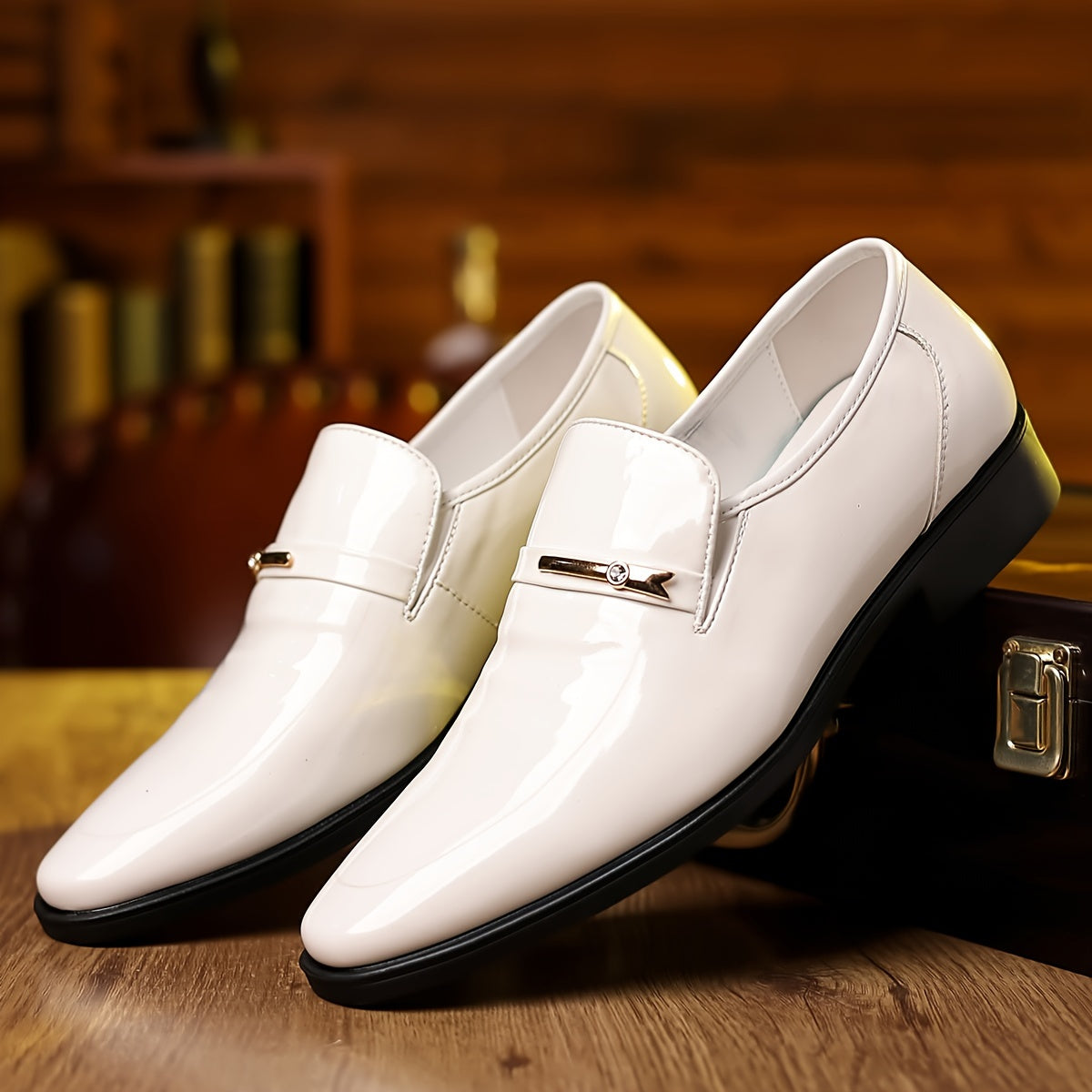 Men's Patent Leather Penny Loafers Pointed Toe Slip On Dress Shoes
