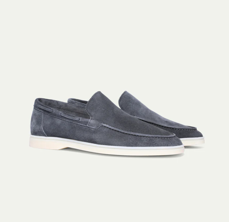 Men's Premium Suede Loafers Featuring Contrast Stitching And White Sole