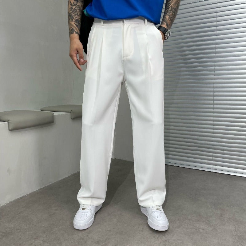 Men's Tailored Wide Leg Dress Trousers With Double Pleats And Belt Loops