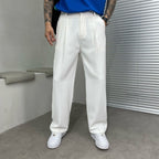 Men's Tailored Wide Leg Dress Trousers With Double Pleats And Belt Loops
