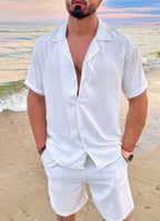 Men's Camp Collar Shirt And Matching Shorts Relaxed Two Piece Set