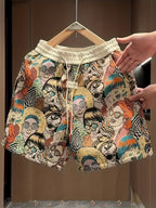 Men's All Over Comic Graphic Print Shorts With Elastic Waistband And Drawstring