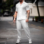 Men's Camp Collar Short Sleeve Shirt And Straight Leg Drawstring Trousers
