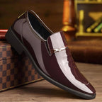 Men's Patent Leather Penny Loafers Pointed Toe Slip On Dress Shoes