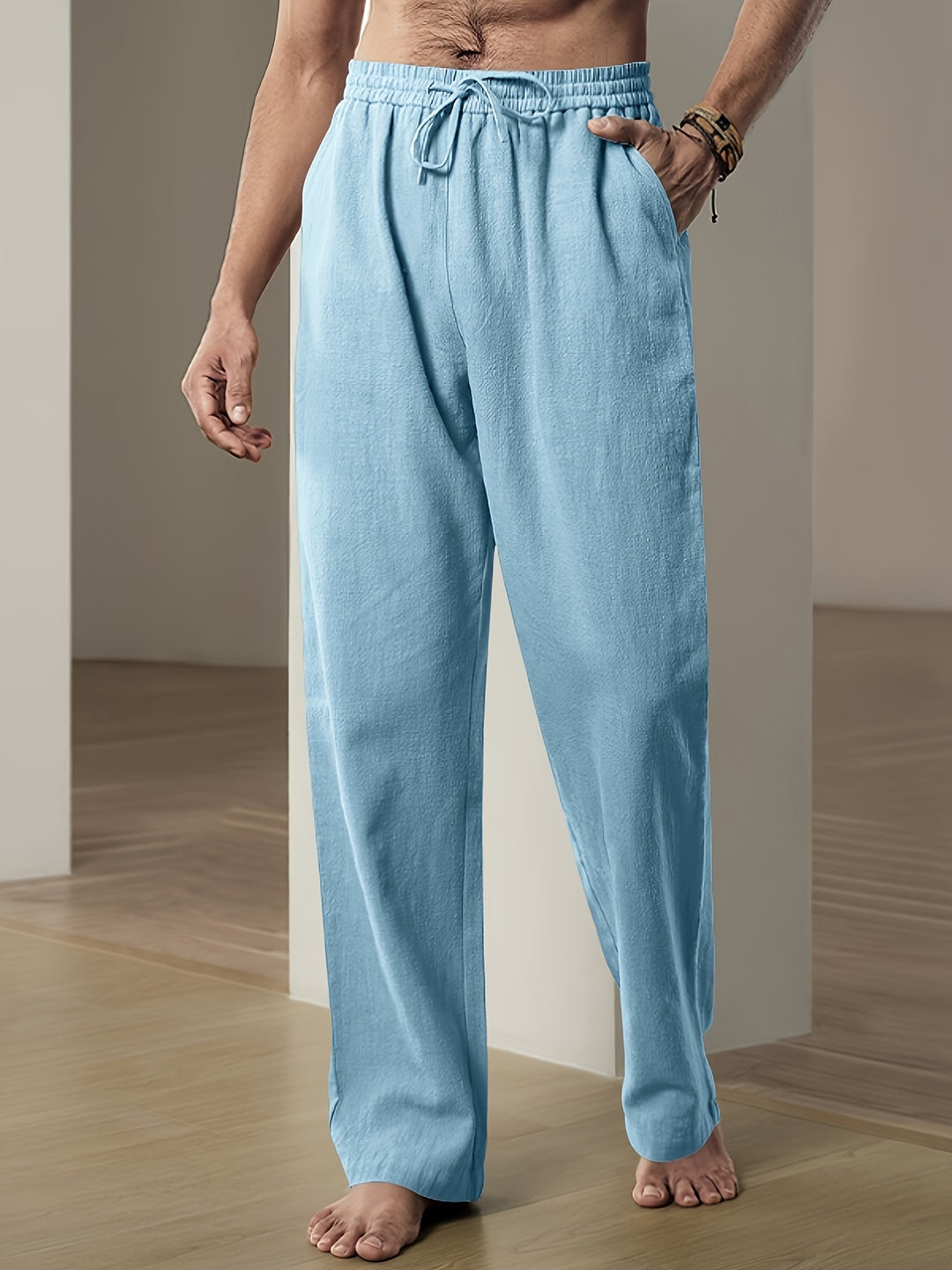 Men's Loose Fit Drawstring Trousers With Elastic Waist And Two Pockets