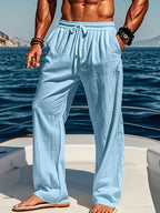 Mens Straight Leg Casual Trousers With Elasticated Waist And Adjustable Drawstring